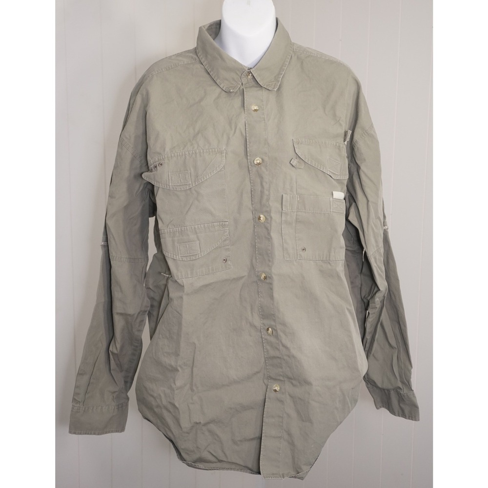 Columbia Large Sage Green Cotton PFG Fishing Shirt Vented Back